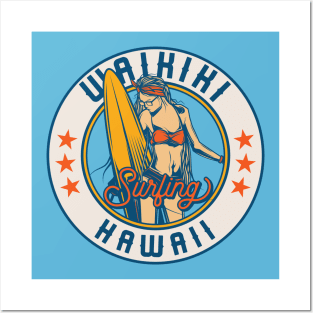 Vintage Surfing Badge for Waikiki, Hawaii Posters and Art